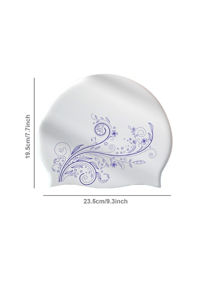 قبعة سباحة نسائية من السيليكون للفتيات، قبعة سباحة نسائية من السيليكون، قبعة سباحة للشعر الطويل مطبوع عليها زهور مقاومة للماء - Image 2