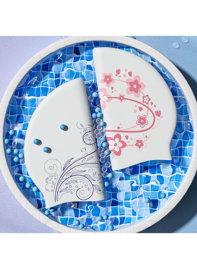 قبعة سباحة نسائية من السيليكون للفتيات، قبعة سباحة نسائية من السيليكون، قبعة سباحة للشعر الطويل مطبوع عليها زهور مقاومة للماء - Image 4