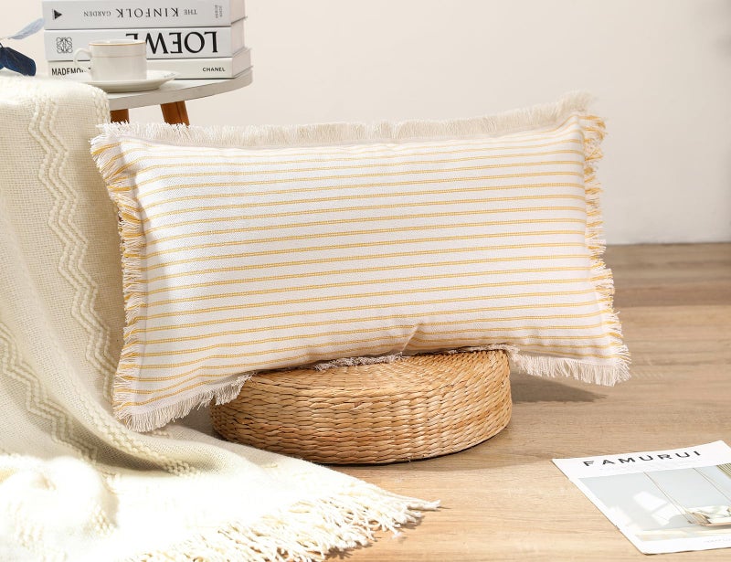 PANOD Decorative Boho Long Lumbar Pillow Cover 12x26 Super Soft Cotton Modern Long Rectangle Pillow Cover Pillow Case for Bed Sofa Couch Farmhouse Livingroom Yellow - Image 2