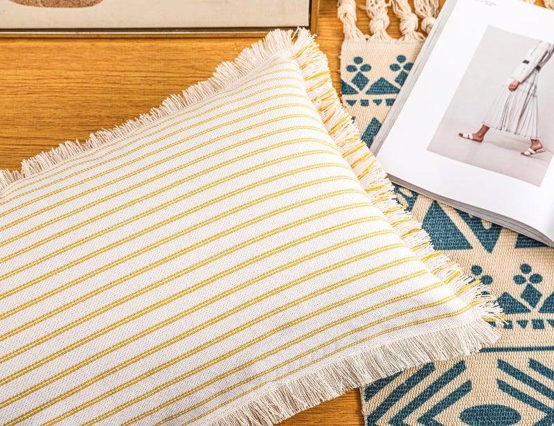 PANOD Decorative Boho Long Lumbar Pillow Cover 12x26 Super Soft Cotton Modern Long Rectangle Pillow Cover Pillow Case for Bed Sofa Couch Farmhouse Livingroom Yellow - Image 3
