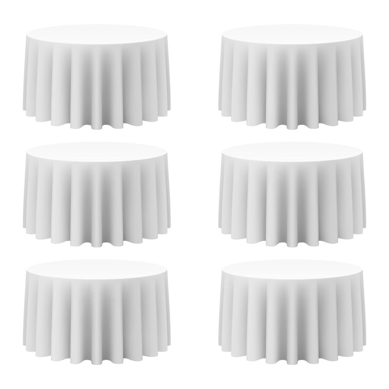 BRILLMAX 6 Pack White Round Tablecloths 120 Inch Circle Bulk Linen Polyester Fabric Washable Table Cloth Cover for Wedding Reception Banquet Birthday Party Buffet Restaurant