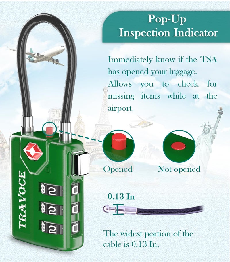 Travoce TSA Approved Luggage Locks, Travel Locks Which Also Work Great as Gym Locks, Toolbox Lock, Backpack and More 1,2,4,6 &10 pk (Army Green)  - Image 5