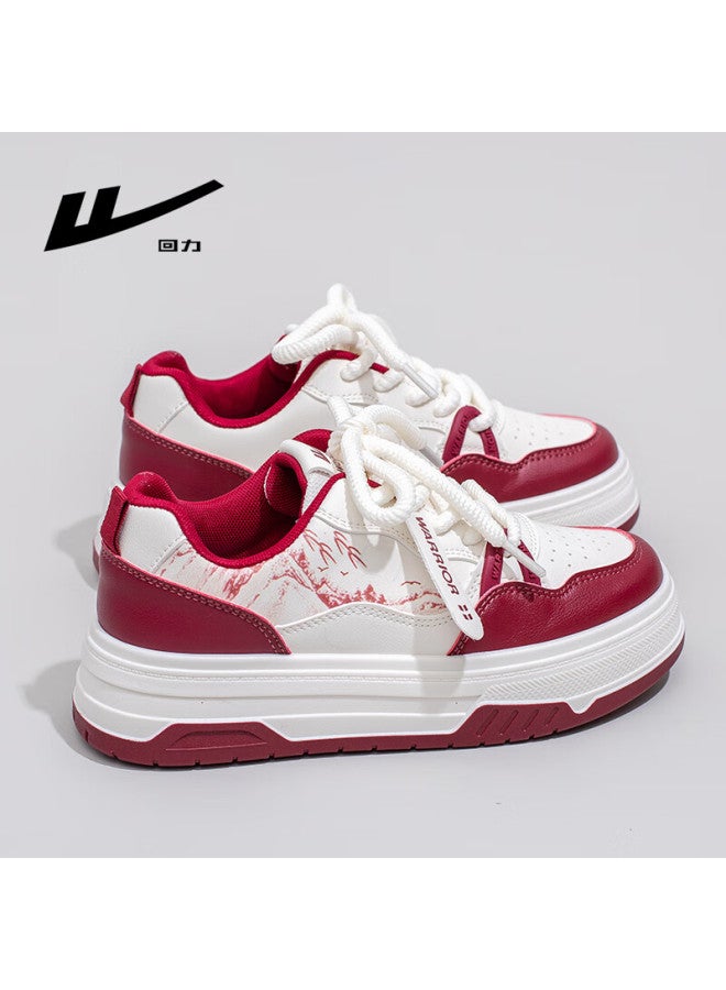 Pull Back Warrior Women's New Thick-soled Platform Casual Sneakers Versatile Shoes J578z Beige/wine Red Size 36 - Image 1