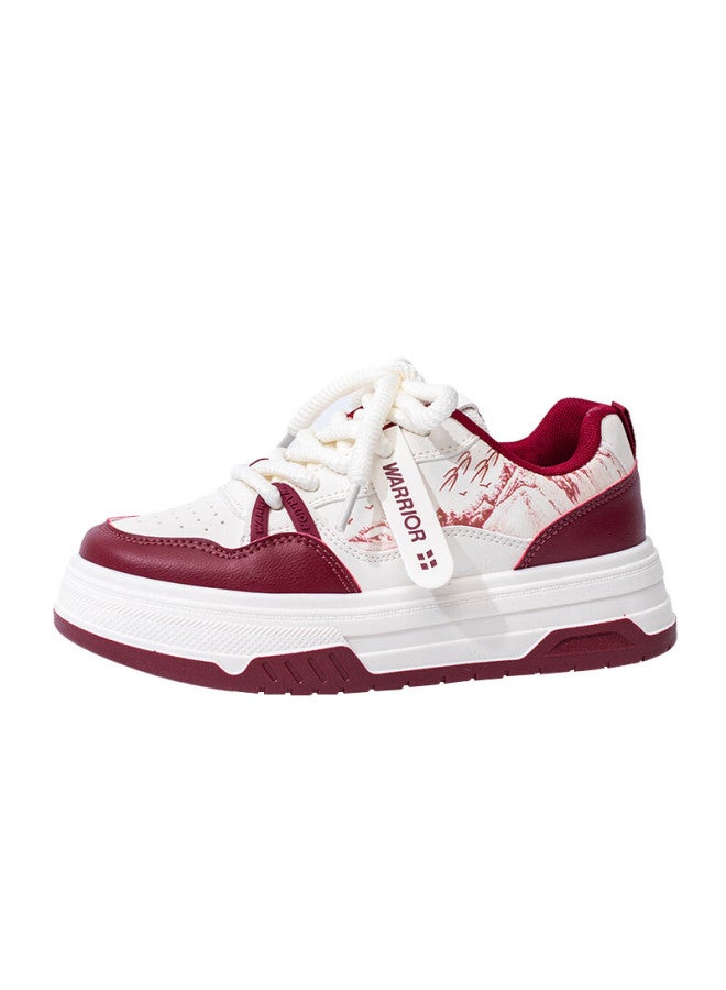 Pull Back Warrior Women's New Thick-soled Platform Casual Sneakers Versatile Shoes J578z Beige/wine Red Size 36 - Image 2