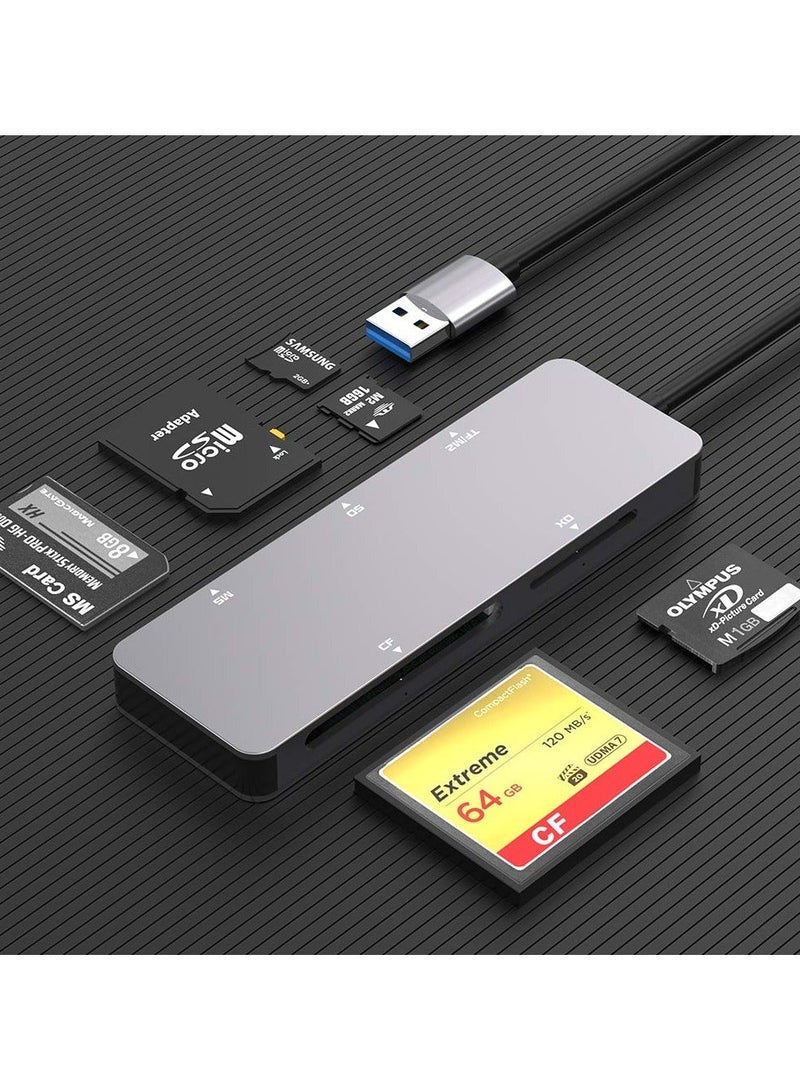 USB SD Card Reader, 5 in 1 USB 3.0 Memory Card Reader Adapter Read & Write Speed Up to 5Gbps Read 5 Cards 5in1 Multi Card Reader for SD/TF/CF/Micro SD/MS/M2/XD