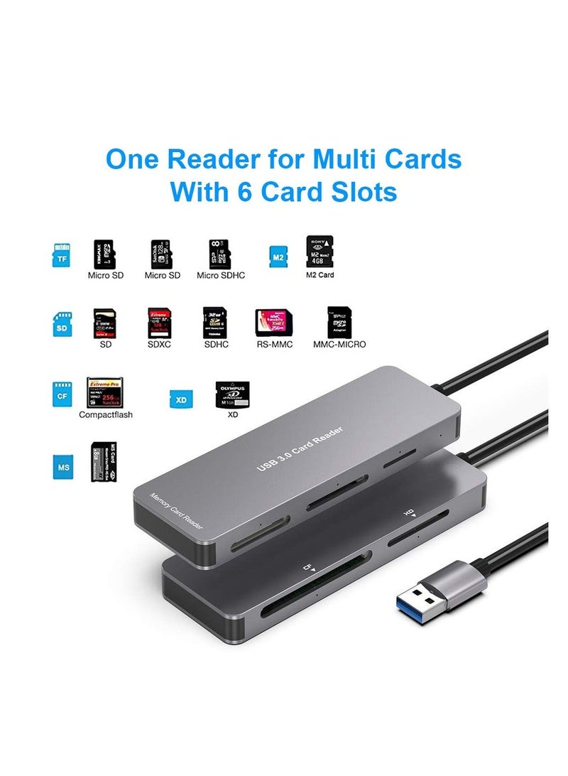 USB SD Card Reader, 5 in 1 USB 3.0 Memory Card Reader Adapter Read & Write Speed Up to 5Gbps Read 5 Cards 5in1 Multi Card Reader for SD/TF/CF/Micro SD/MS/M2/XD