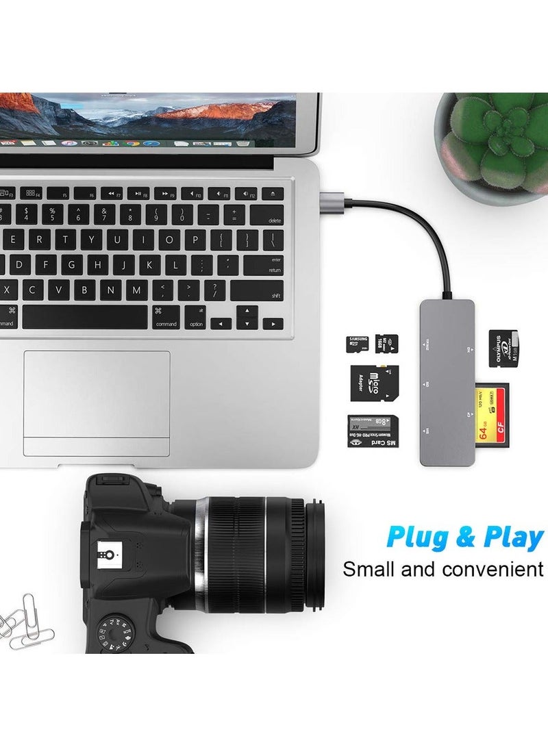USB SD Card Reader, 5 in 1 USB 3.0 Memory Card Reader Adapter Read & Write Speed Up to 5Gbps Read 5 Cards 5in1 Multi Card Reader for SD/TF/CF/Micro SD/MS/M2/XD