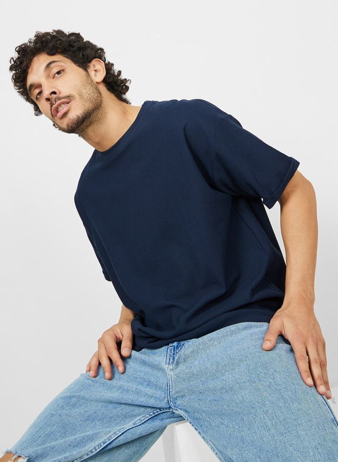 ستايلي تيشيرت بقصة واسعة ونمط وافل - Image 1