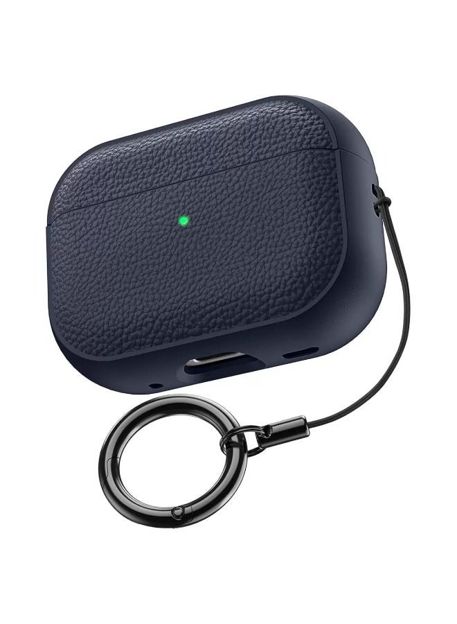 ALTRONE Compatible Airpods 4 Cover (2026), Shock-Proof TPU & Litchi Faux Leather Protective Case with Keychain – For AirPods 4 – Dark Blue