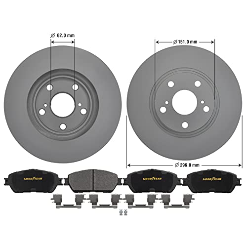 Goodyear Anti Ox Polished Front Brake Kits Rotors & Ceramic Pads For Lexus,Toyota & More PRK75827F - Image 2