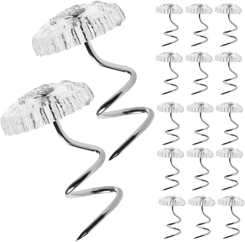 100pcs Stainless Steel Spiral Sofa Pins and Drapery Tacks for Upholstery Bed Skirt Fastening, Screw Pins for Furniture Covers and Slipcovers in Home Bedding - Image 1
