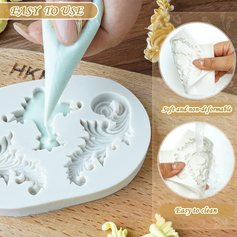 HKNMTT Baroque Style Silicone Molds Curlicues Scroll 3D Border for Clay Fondant Chocolate Sugar Craft Decor, Vintage Wedding Birthday Cake Cupcake Topper Decoration - Image 5