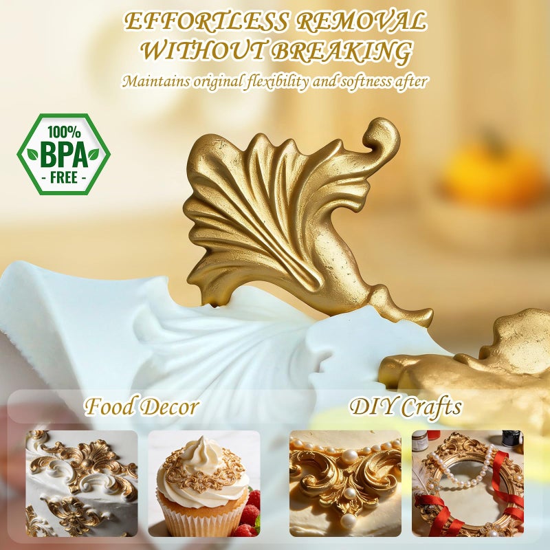 HKNMTT Baroque Style Silicone Molds Curlicues Scroll 3D Border for Clay Fondant Chocolate Sugar Craft Decor, Vintage Wedding Birthday Cake Cupcake Topper Decoration - Image 3