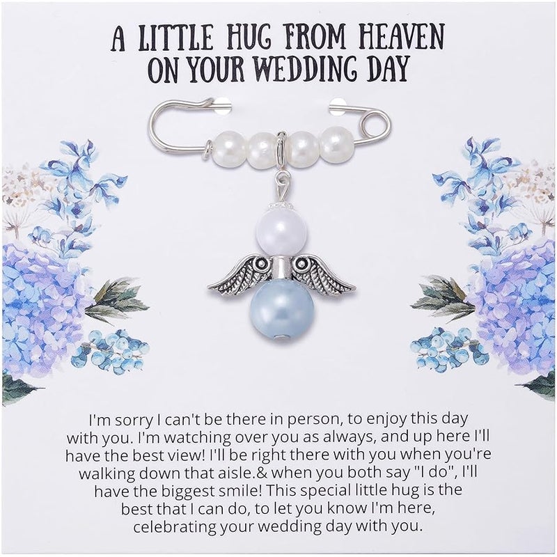 Ralukiia Something Blue Angel Memory Bouquet Charm, Wedding Day Hug from Heaven, Guardian Angel Charm, Memorial Gift for Bride, Wedding Gift from Deceased Mom or Dad, Remembrance Gifts, Medium - Image 1