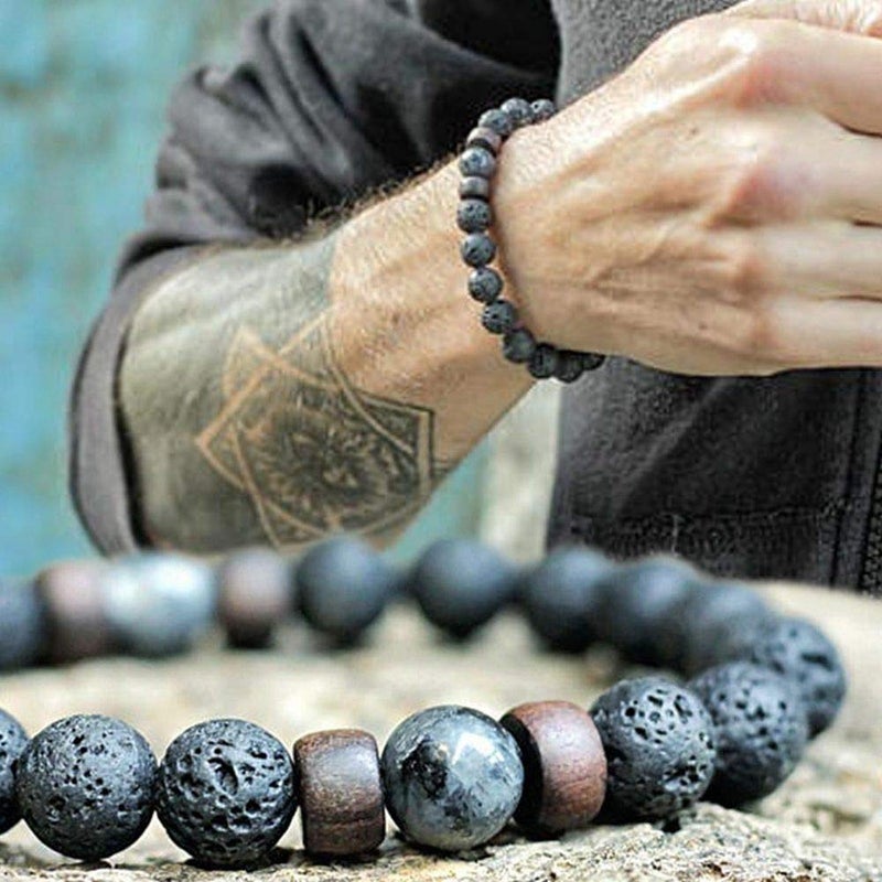 Cmidy Black Lava Stone 7 Chakra Bracelets, 8mm Yinyang Rock Bead Elastic Natural Gemstones Oil Diffuser Yoga Menditation Beads Bracelets for Men Women Girls Jewelry (6pcs) - Image 5