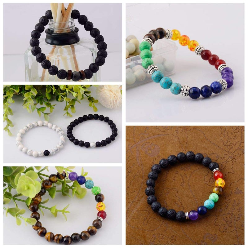 Cmidy Black Lava Stone 7 Chakra Bracelets, 8mm Yinyang Rock Bead Elastic Natural Gemstones Oil Diffuser Yoga Menditation Beads Bracelets for Men Women Girls Jewelry (6pcs) - Image 2