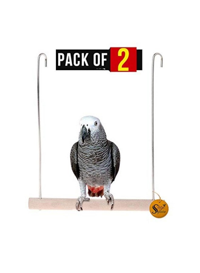 Sage Square Playful Natural Wood Perch Swing Toy Cage Hanging Platform, Climbing, Exercise Perch for Birds (Large) (Pack of 2) - Image 1