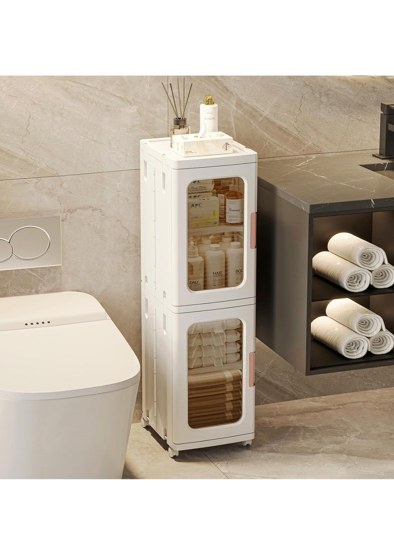 سلالات التخزين مع الأغطية والأبواب，خزانة التخزين مع العجلات，خزانة الخزانة البلاستيكية القابلة للتراكم，خزانة الخزانة，مطبخ قابل للطي سلالات التخزين القابلة للطي للوجبة الخفيفة الكتاب ومنظّم الحمام - Image 4