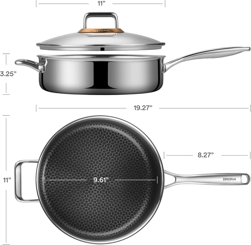ZEROPAN Hybrid Nonstick 5-Quart Sauté Pan,Frying Pans Nonstick with Lid,Stay-Cool Handle,11 Inch Deep Frying Pan,PFAS PFOA PTFE Free,Dishwasher-Friendly,Oven-Safe,Compatible with All Cooktops - Image 2