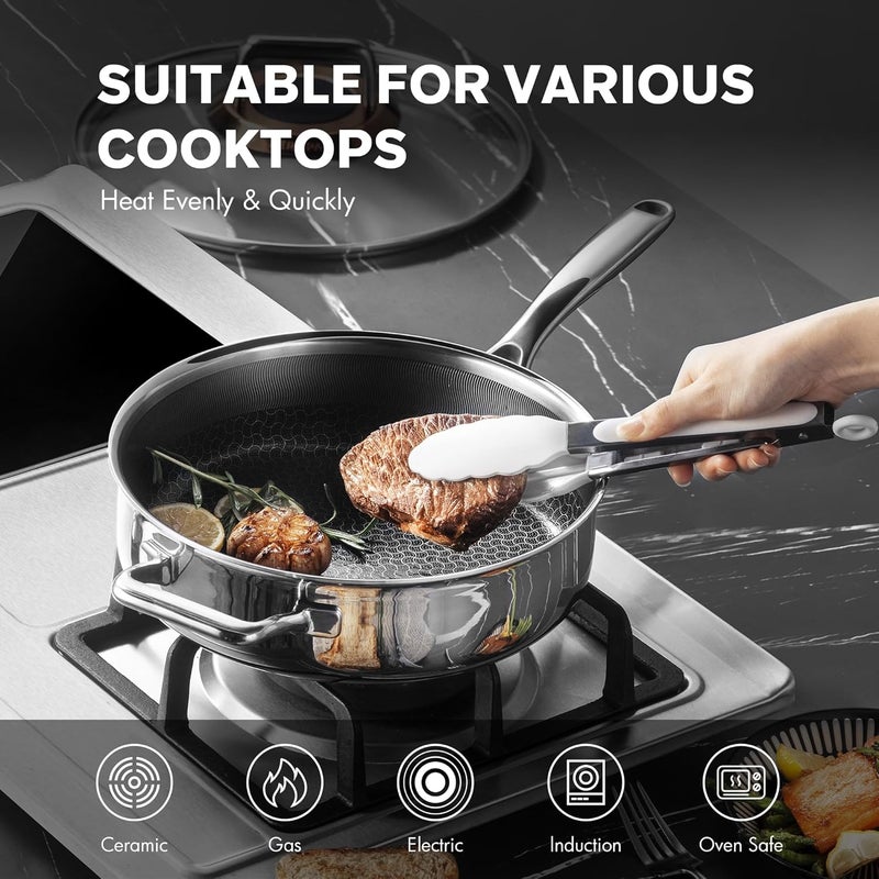 ZEROPAN Hybrid Nonstick 5-Quart Sauté Pan,Frying Pans Nonstick with Lid,Stay-Cool Handle,11 Inch Deep Frying Pan,PFAS PFOA PTFE Free,Dishwasher-Friendly,Oven-Safe,Compatible with All Cooktops - Image 4