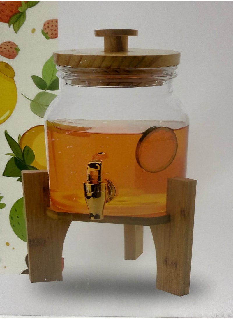 Generic - Mini Jar Glass Beverage Dispenser with Lid and Metal Stand, Party Glassware for Water, Juice, Ice Tea, Cold Drinks, 1 Gallon - Image 1