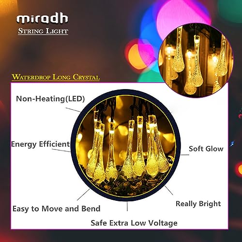 MIRADH 14 Long Crystal Waterdrop Led Light 3 Meter led Lights for Home Decoration Plug in Fairy String Lights, Diwali Lights for Decoration for Home Still Mode Only Strip Lights (14 Bulb Yellow) - Image 3