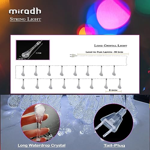 MIRADH 14 Long Crystal Waterdrop Led Light 3 Meter led Lights for Home Decoration Plug in Fairy String Lights, Diwali Lights for Decoration for Home Still Mode Only Strip Lights (14 Bulb Yellow) - Image 2