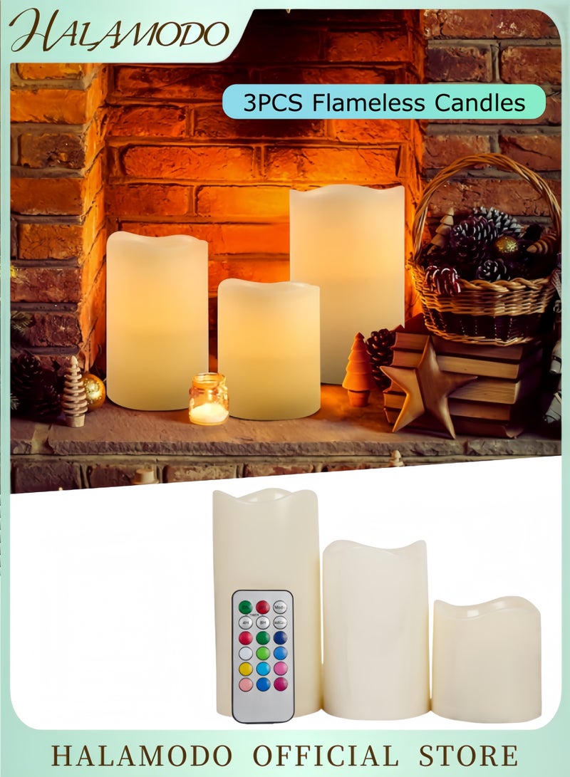 HALAMODO 3PCS Flameless Candles with Timer,  Color Changing LED Candles with Remote Control, Battery Candles Outdoor and Indoor Home Decor  - Image 1