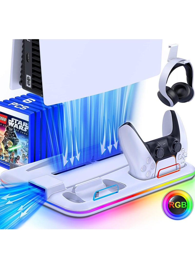 PS5 Controller Charger, LED Cooling Dock for Sony Playstation 5 (White) - Image 2