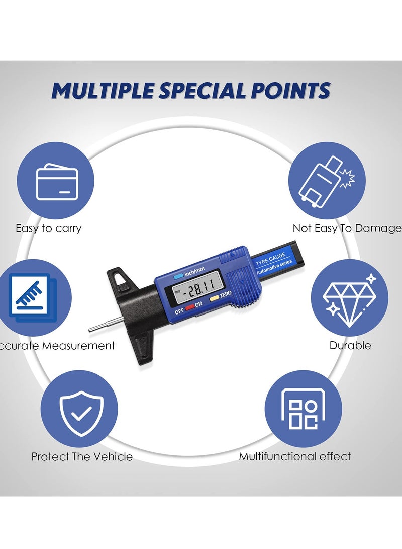 Tire Tread Depth Gauge, LCD Digital Tire Tread Depth Gauge Blue Tire Wear Gauge Tread Checker with Inch MM Conversion for Motorcycle Car Truck - Image 5