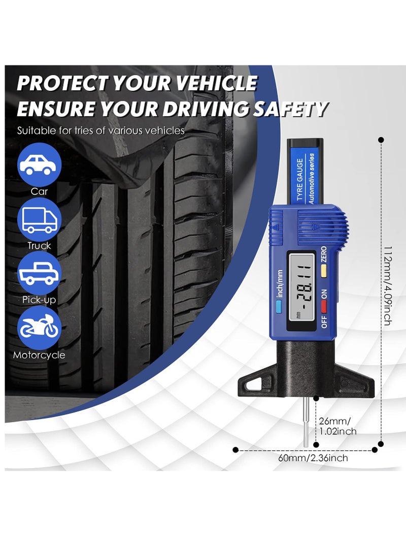 Tire Tread Depth Gauge, LCD Digital Tire Tread Depth Gauge Blue Tire Wear Gauge Tread Checker with Inch MM Conversion for Motorcycle Car Truck - Image 4