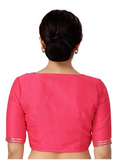 Studio Shringaar Studio Shringaar Women's Readymade Silky Elbow Length Sleeves Saree Blouse With Embroidered Neckline (Pink, 34)  - Image 2