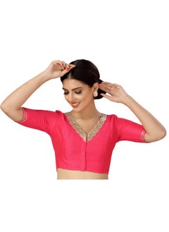Studio Shringaar Studio Shringaar Women's Readymade Silky Elbow Length Sleeves Saree Blouse With Embroidered Neckline (Pink, 34)  - Image 4