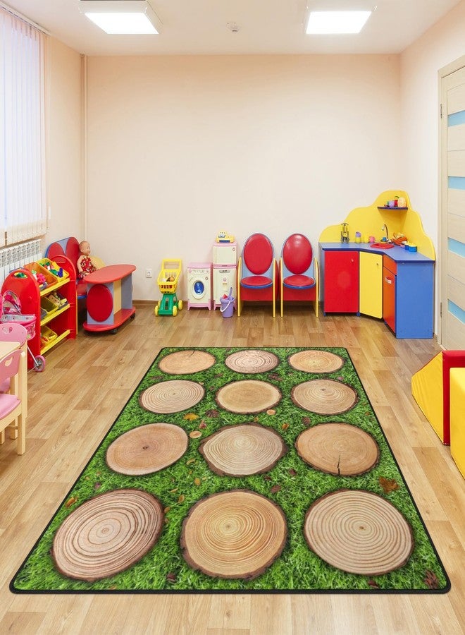Engree Kids Rug, Classroom Carpets Playmat Rugs - 5x7 Ft Kids Carpet with Rubber Backing, Green Grass Tree Stump Classroom Seating Rug Play Mat Nursery Rugs for Children Bedroom Playroom Elementary -Seats 12 - Image 4