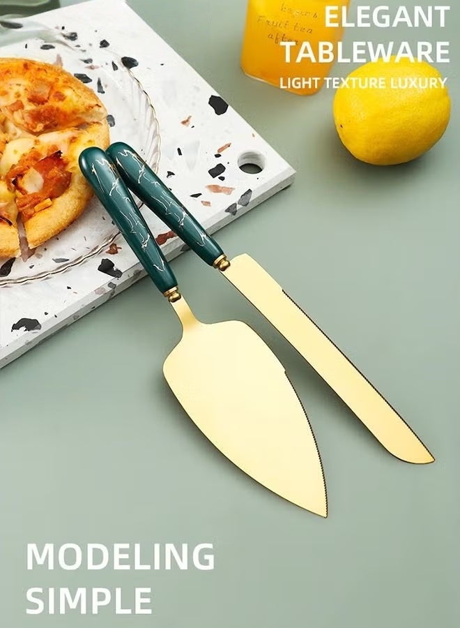 EETU Cake Knife And Server Set,Stainless Steel Golden Cake Cutting Set With Ceramic Handle For Cake Pizza Pie Bread And Dough,Set Of 2 - Image 4