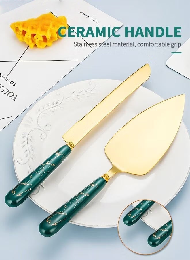 EETU Cake Knife And Server Set,Stainless Steel Golden Cake Cutting Set With Ceramic Handle For Cake Pizza Pie Bread And Dough,Set Of 2 - Image 5