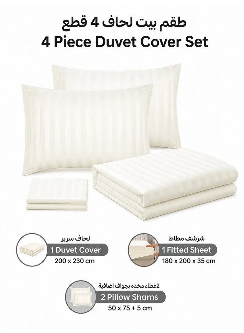 Donetella Snow White Hotel Striped Duvet Cover Set, Fits 180x200 cm Size Bed, 4-Pcs Queen Size Bedding Set, Brushed Microfiber Fabric, (Filler Not Included).  | Best Price UAE