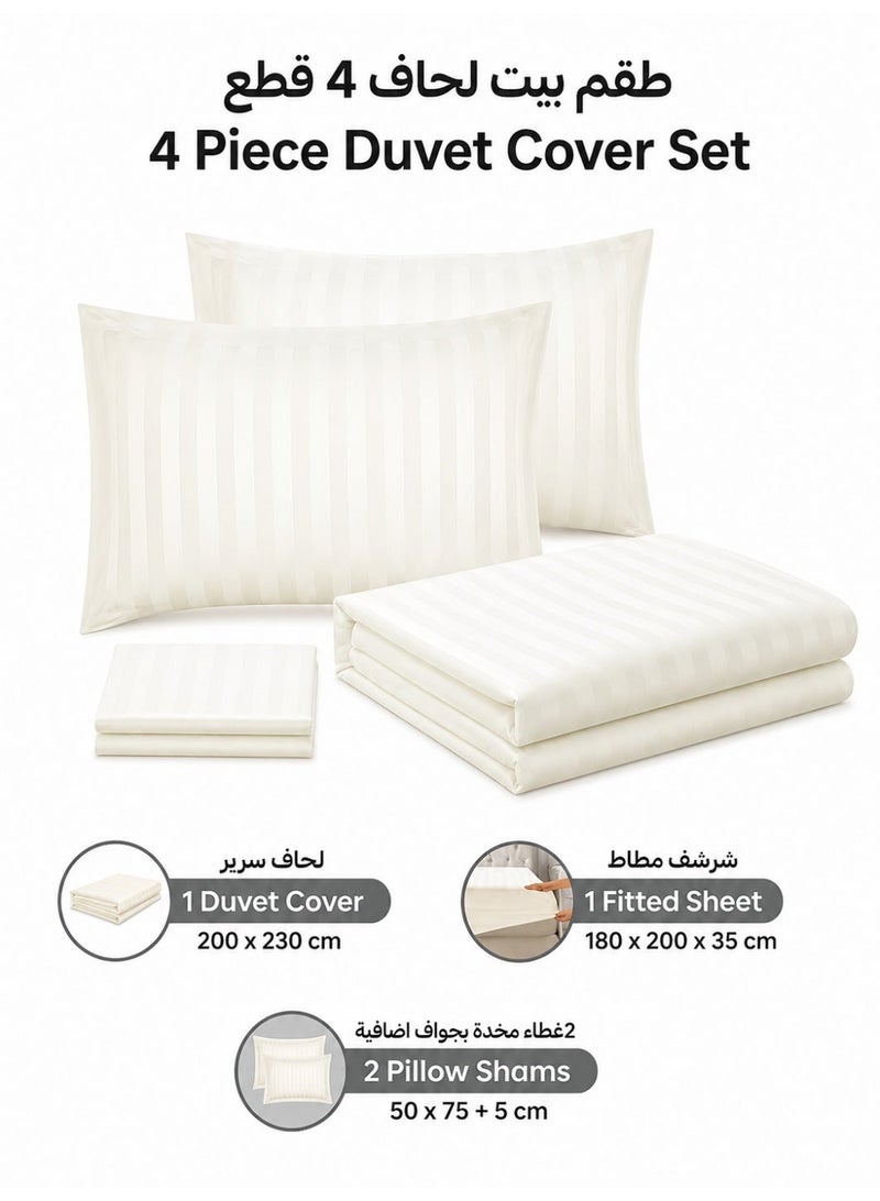 دوناتيلا طقم غطاء لحاف مخطط بنمط فندقي، مناسب لسرير بمقاس 180×200 سم، طقم مفروشات مقاس كوين مكوّن من 4 قطع، مصنوع من قماش مايكروفايبر مصقول، (الحشوة غير متضمنة). - Image 4
