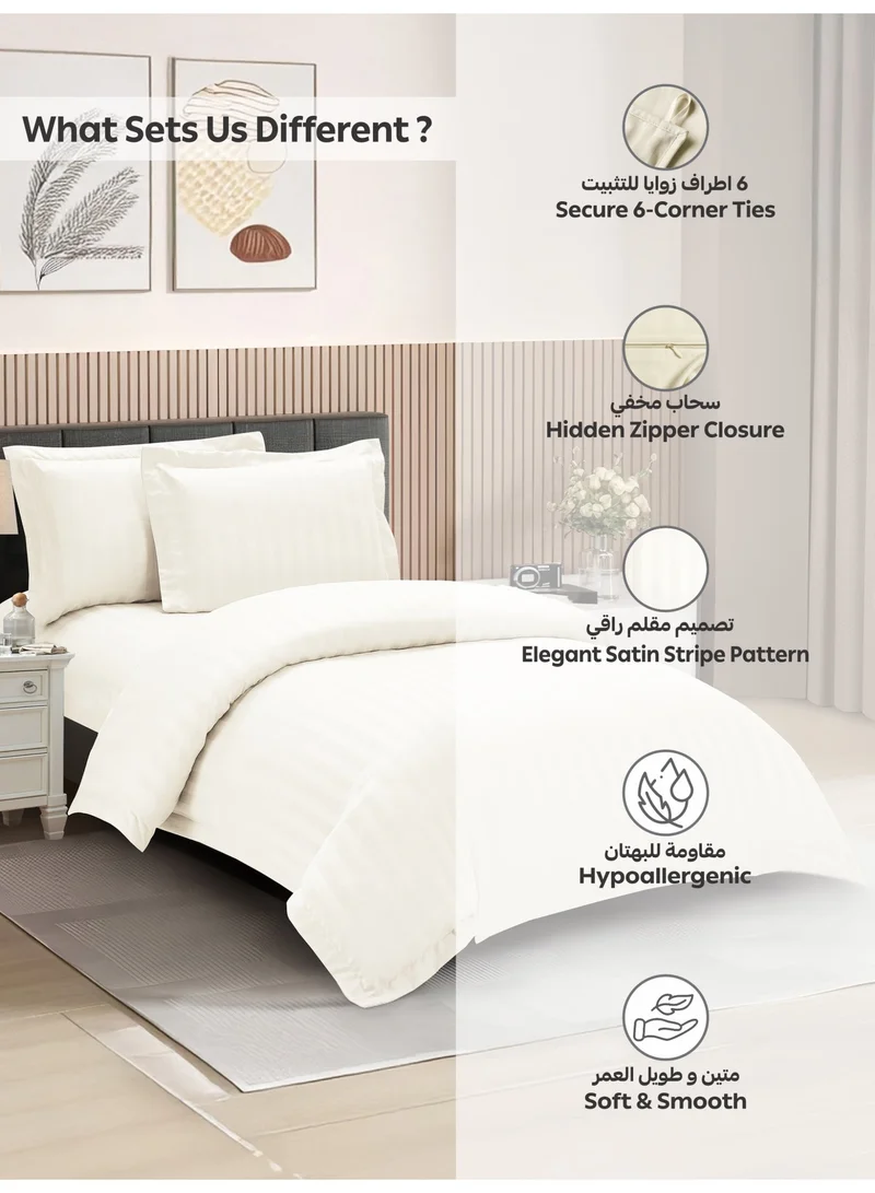 Donetella Snow White Hotel Striped Duvet Cover Set, Fits 180x200 cm Size Bed, 4-Pcs Queen Size Bedding Set, Brushed Microfiber Fabric, (Filler Not Included).  | Best Price UAE