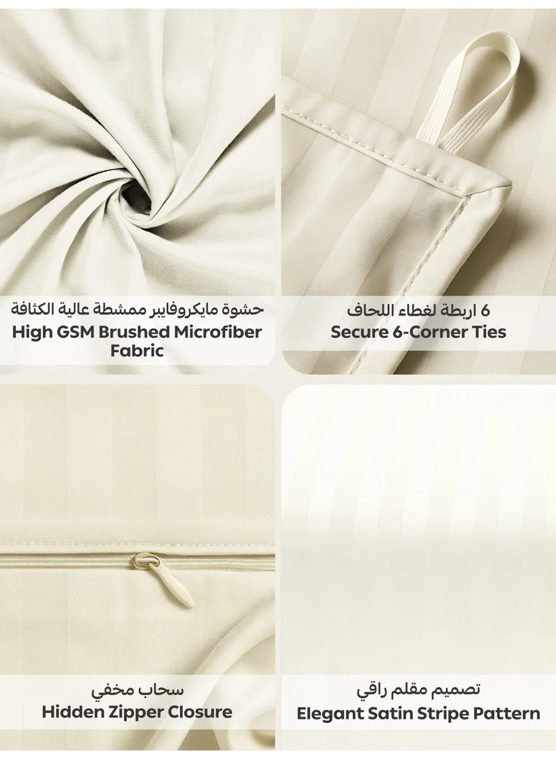 Donetella Snow White Hotel Striped Duvet Cover Set, Fits 180x200 cm Size Bed, 4-Pcs Queen Size Bedding Set, Brushed Microfiber Fabric, (Filler Not Included).  | Best Price UAE