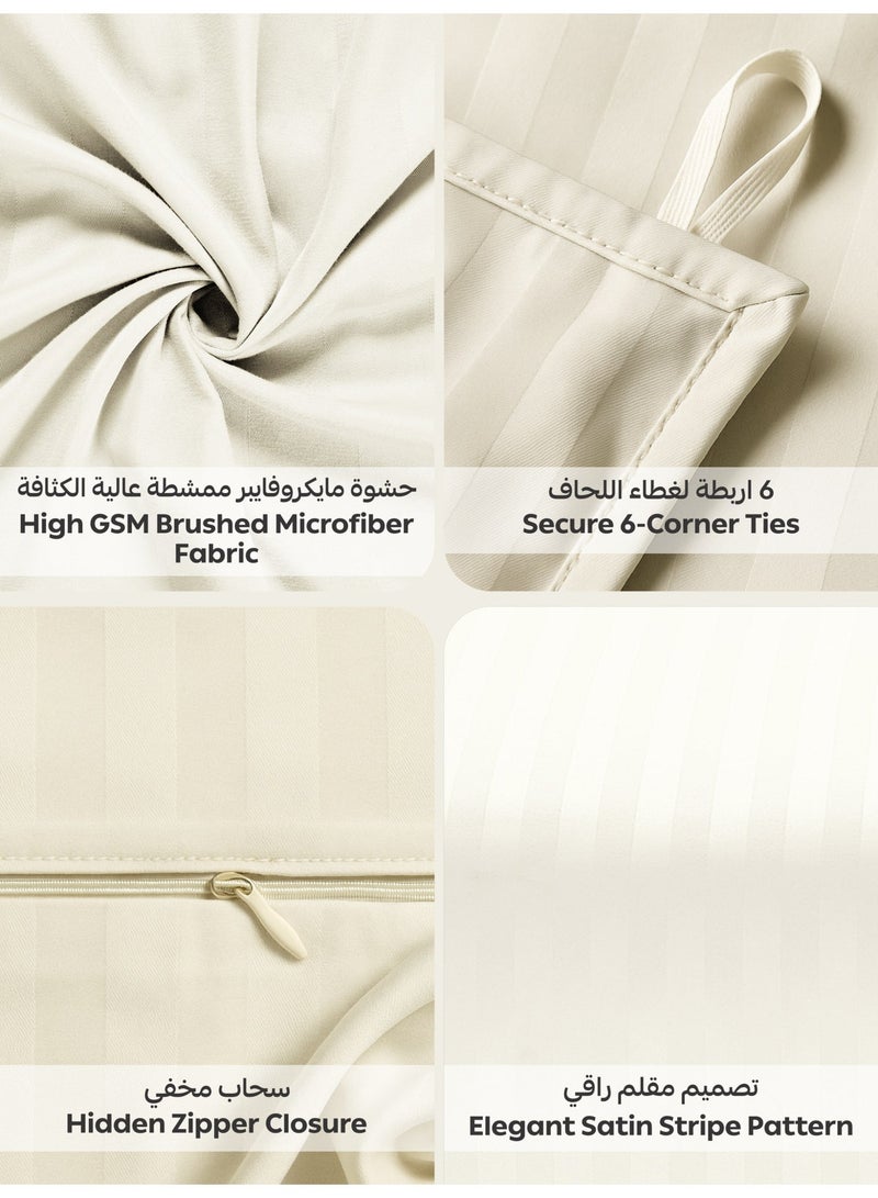 دوناتيلا طقم غطاء لحاف مخطط بنمط فندقي، مناسب لسرير بمقاس 180×200 سم، طقم مفروشات مقاس كوين مكوّن من 4 قطع، مصنوع من قماش مايكروفايبر مصقول، (الحشوة غير متضمنة). - Image 5