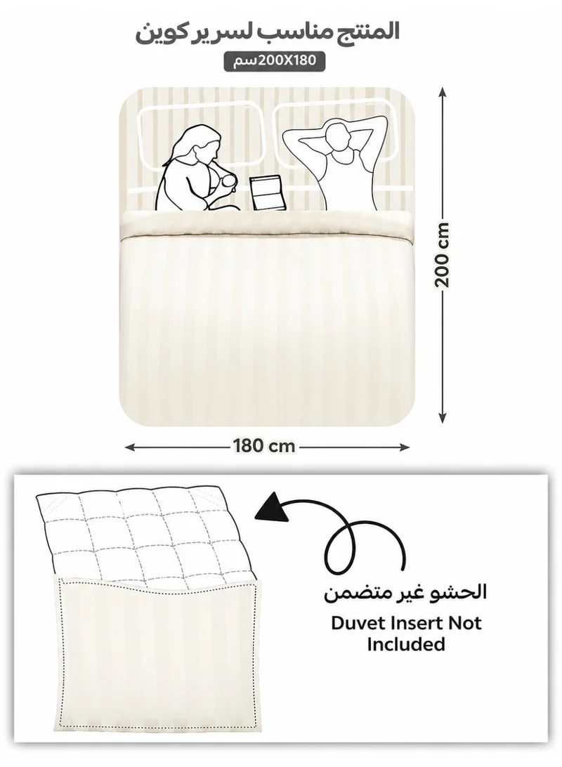 Donetella Snow White Hotel Striped Duvet Cover Set, Fits 180x200 cm Size Bed, 4-Pcs Queen Size Bedding Set, Brushed Microfiber Fabric, (Filler Not Included).  | Best Price UAE