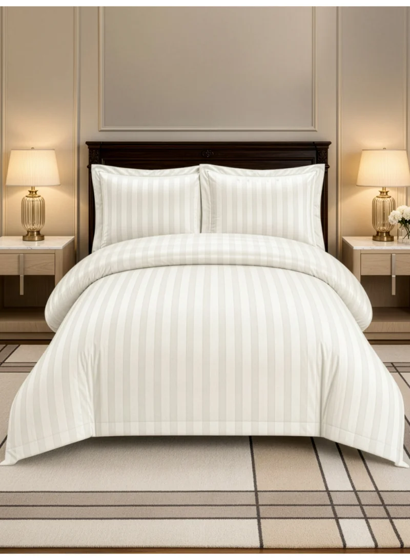 Donetella Hotel Striped Duvet Cover Set, Fits 180x200 cm Size Bed, 4-Pcs Queen Size Bedding Set, Brushed Microfiber Fabric, (Filler Not Included).