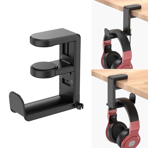 Techzere Headphone Stand Holder Hanger 360 Degree Swivel for Table Hanging Hook for Gaming and Regular Headphones Black - Image 1