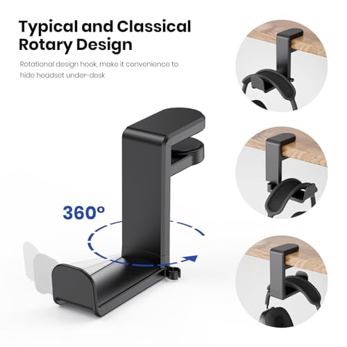 Techzere Headphone Stand Holder Hanger 360 Degree Swivel for Table Hanging Hook for Gaming and Regular Headphones Black - Image 2
