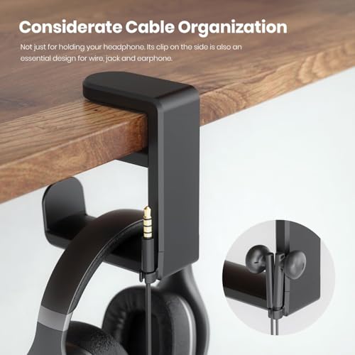 Techzere Headphone Stand Holder Hanger 360 Degree Swivel for Table Hanging Hook for Gaming and Regular Headphones Black - Image 4