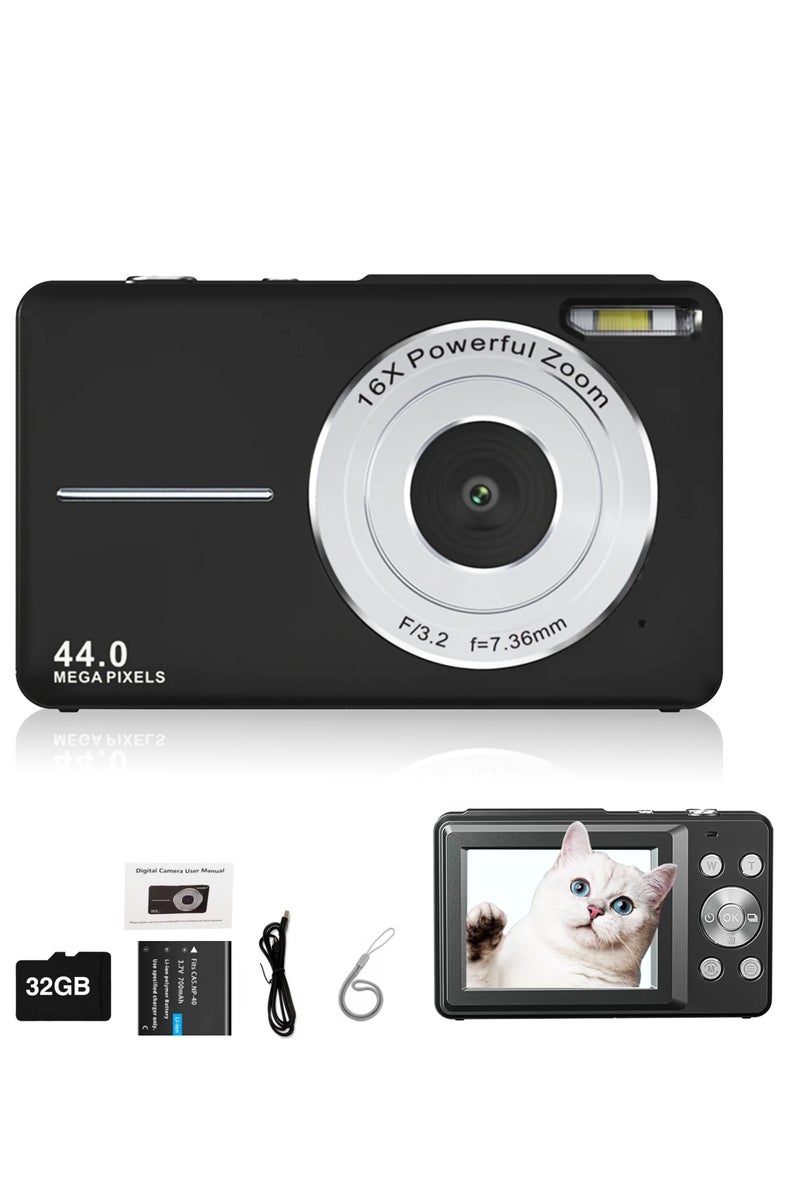 أيه بي جي كاميرا رقمية للأطفال، كاميرا فيديو مدمجة بدقة 44 ميجابكسل FHD 1080 بكسل مع بطاقة 32 جيجابايت، تكبير 16 مرة، مضادة للاهتزاز، كشف الوجه، مثالية للمبتدئين والمراهقين والأولاد والبنات - Image 1