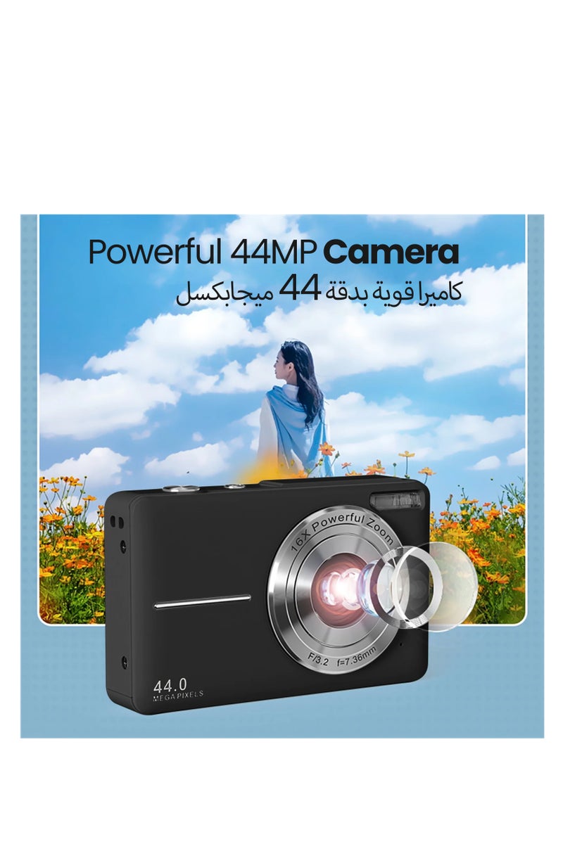أيه بي جي كاميرا رقمية للأطفال، كاميرا فيديو مدمجة بدقة 44 ميجابكسل FHD 1080 بكسل مع بطاقة 32 جيجابايت، تكبير 16 مرة، مضادة للاهتزاز، كشف الوجه، مثالية للمبتدئين والمراهقين والأولاد والبنات - Image 2