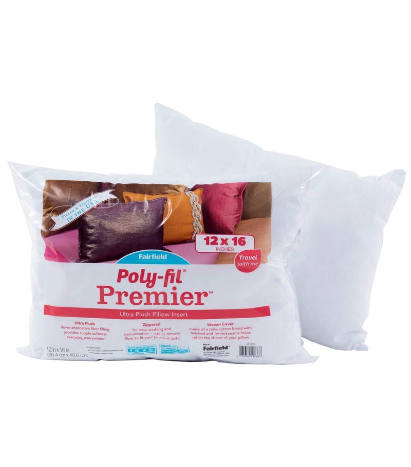 Fairfield Poly-Fil Premier Accent/Travel Pillow Insert  12"" x 16""  White JP1216