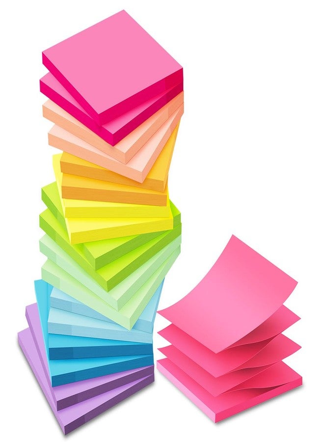 Kozerite (18 Pads) Pop Up Sticky Notes 3x3 in Accordion Stickies Super Sticking Power Memo Pads Bright Colors - Image 1